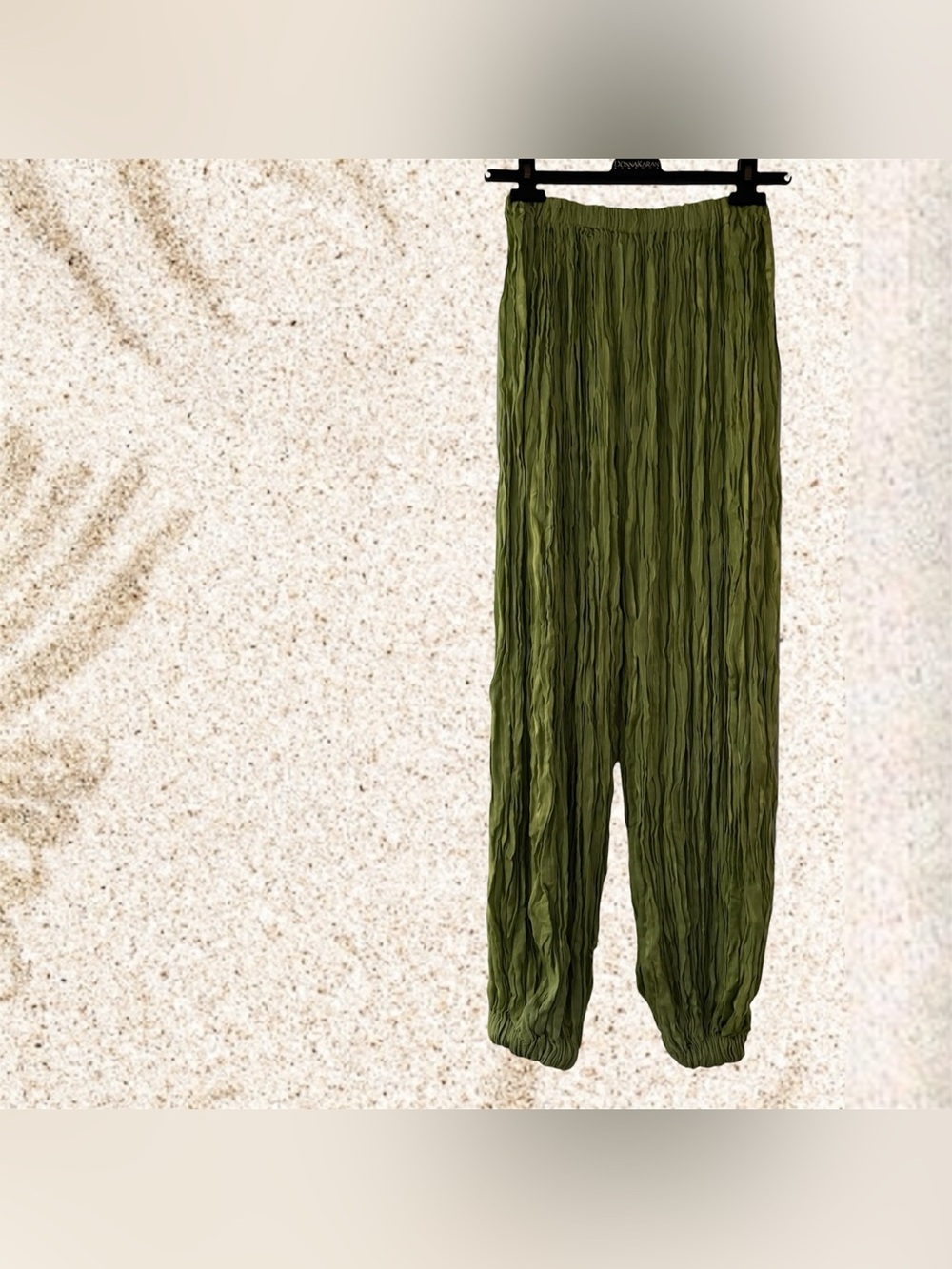 🛍️SALE🛍️ Women’s Boho Olive Green Wide-Leg Crinkle Pants Palazzo Harem Pants - Picture 2 of 5